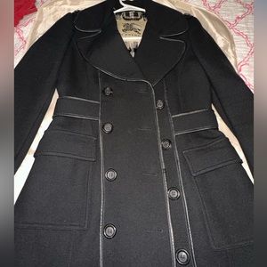 Euc Burberry women’s coat with leather trim size 4 .